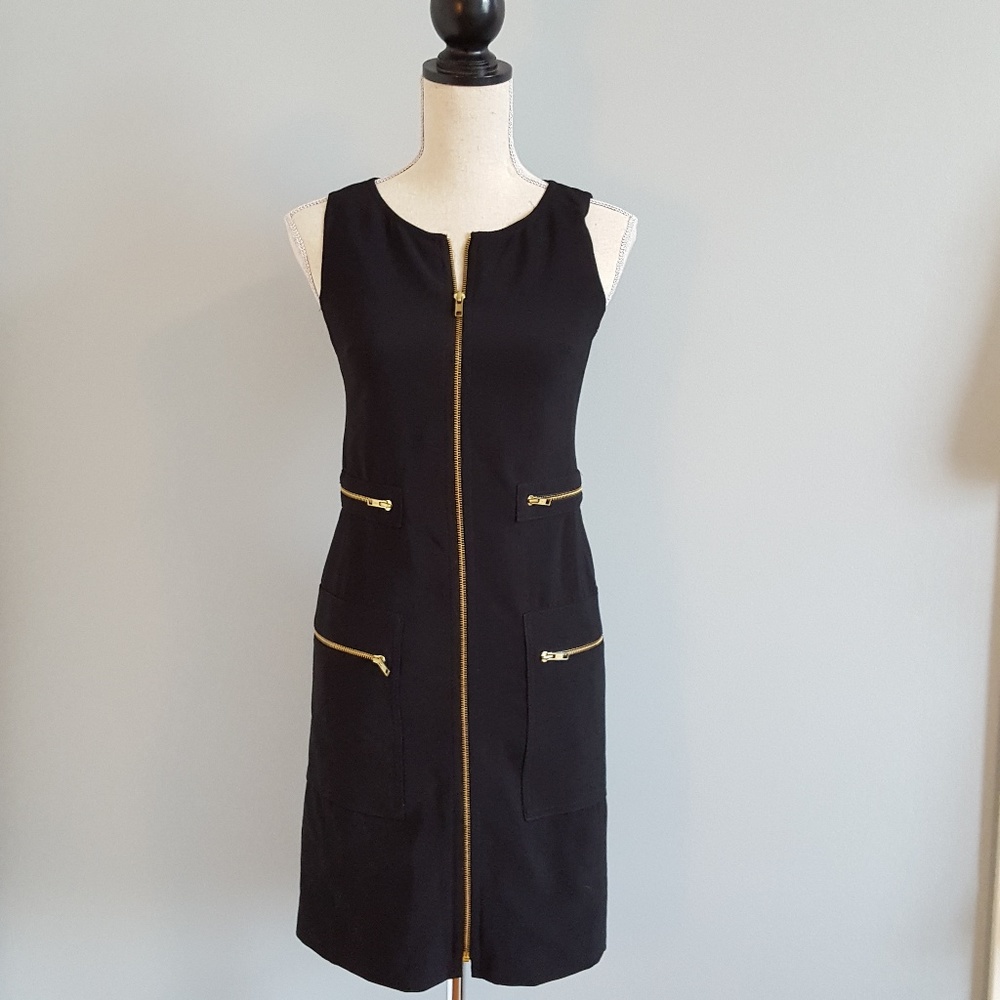Donna Morgan Mod Black Dress, Gold Zippers